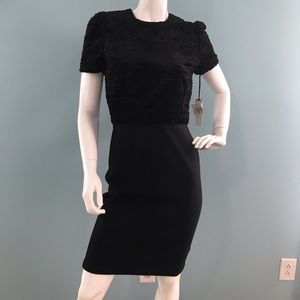 L’agence faux fur bodice dress